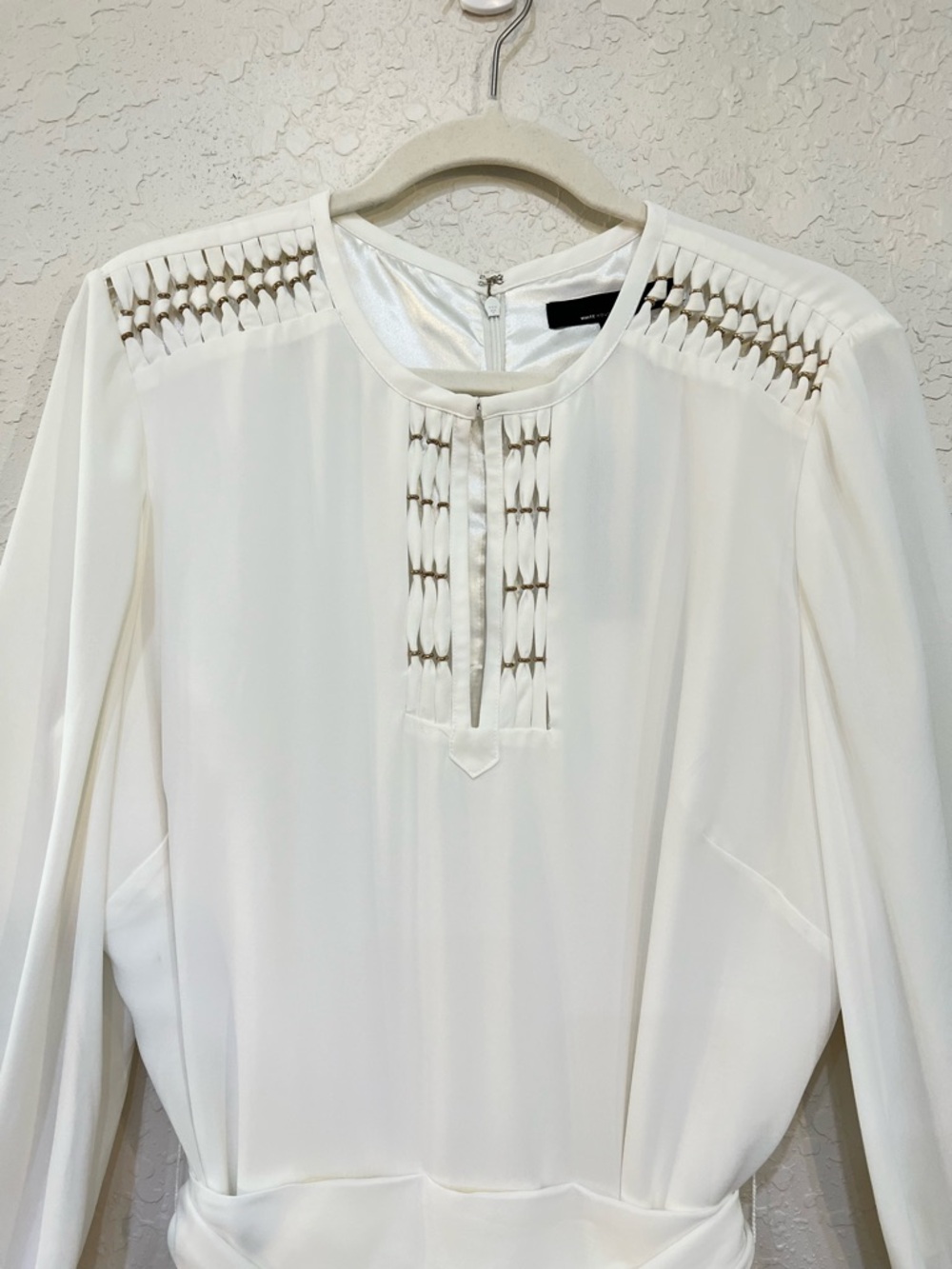 White House Black Market Beaded Godet Dress White Long Sleeve Size 18 NWT - Picture 6 of 13